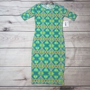 LuLaRoe Julia bright Aztec print silhouette style dress XXS NWT